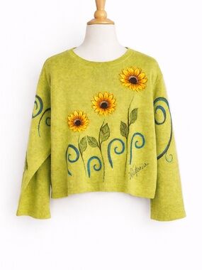 Vintage Victoria Hand Painted Sunflower Sweater One Size Cottagecore Artsy